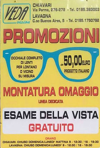 occhiale lenti prodotto italiano 50 euro chiavari lavagna